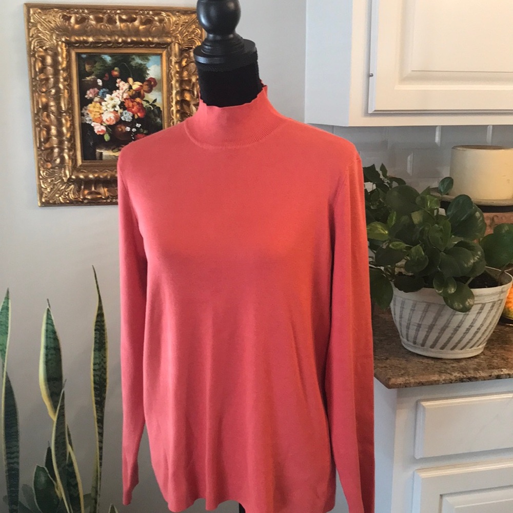 Chico’s Coral Silk Mock Sweater